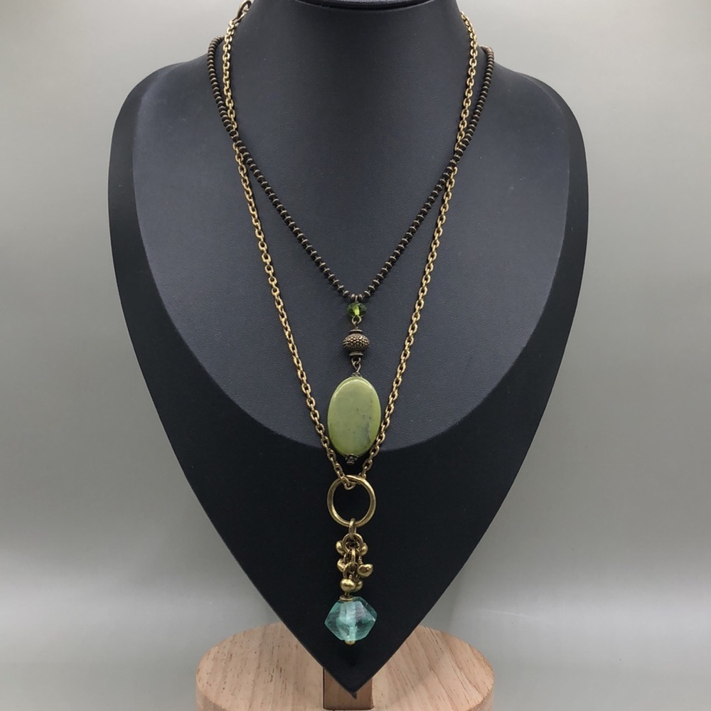 Mirabelle + Vintage Layered Look Boho Statement Chain Pendant Necklaces Lot 2.